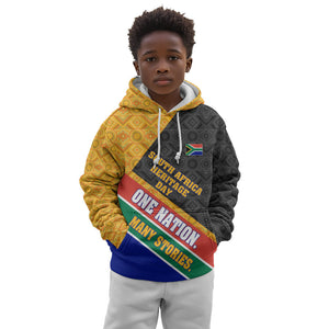 Personalized South Africa Heritage Day Kid Hoodie One Nation Many Stories Geometric Flag Pattern