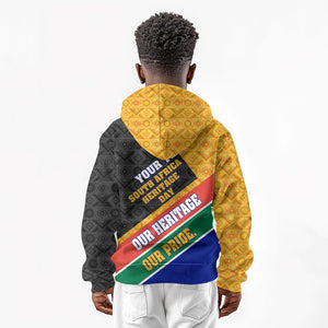 Personalized South Africa Heritage Day Kid Hoodie One Nation Many Stories Geometric Flag Pattern