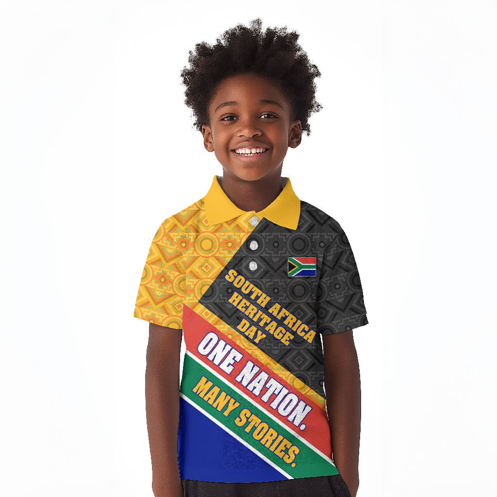 Personalized South Africa Heritage Day Kid Polo Shirt One Nation Many Stories Geometric Flag Pattern