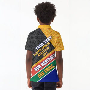 Personalized South Africa Heritage Day Kid Polo Shirt One Nation Many Stories Geometric Flag Pattern