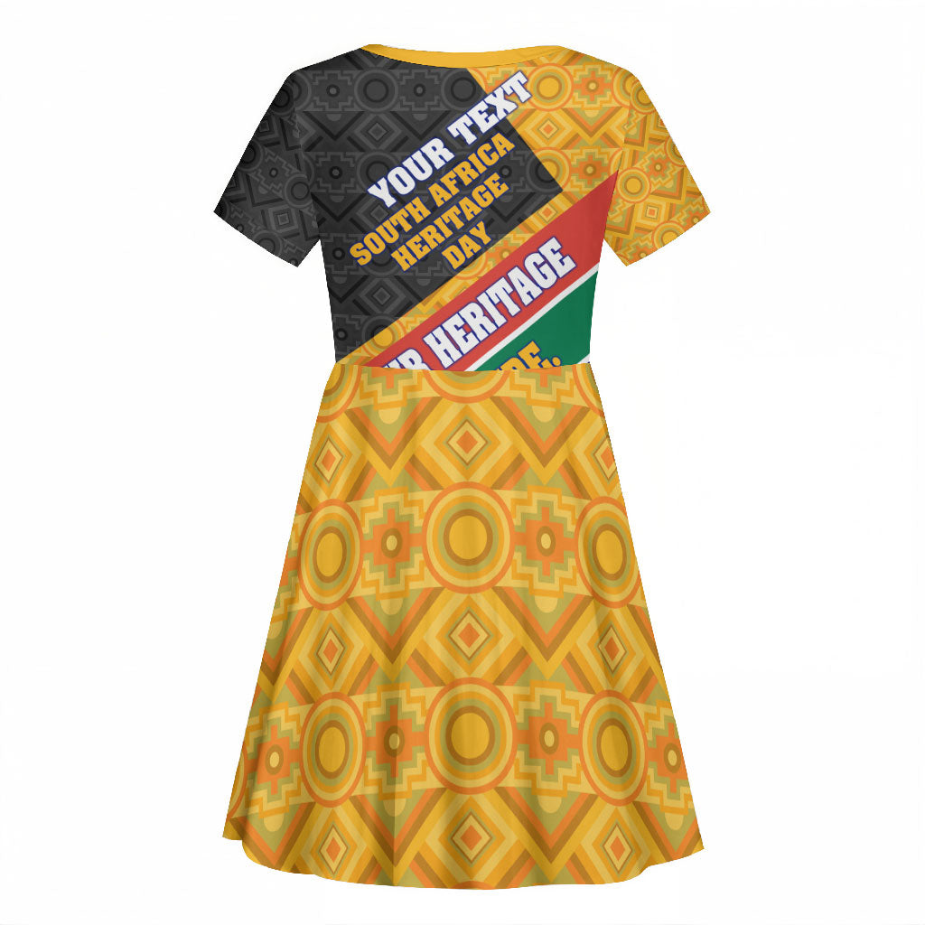 Personalized South Africa Heritage Day Kid Short Sleeve Dress One Nation Many Stories Geometric Flag Pattern
