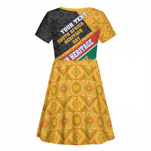 Personalized South Africa Heritage Day Kid Short Sleeve Dress One Nation Many Stories Geometric Flag Pattern