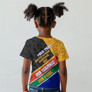 Personalized South Africa Heritage Day Kid T shirt One Nation Many Stories Geometric Flag Pattern