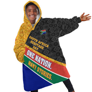 Personalized South Africa Heritage Day Kid Wearable Blanket Hoodie One Nation Many Stories Geometric Flag Pattern