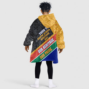 Personalized South Africa Heritage Day Kid Wearable Blanket Hoodie One Nation Many Stories Geometric Flag Pattern