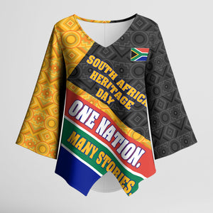 Personalized South Africa Heritage Day Kimono Sleeve Blouse One Nation Many Stories Geometric Flag Pattern