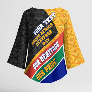 Personalized South Africa Heritage Day Kimono Sleeve Blouse One Nation Many Stories Geometric Flag Pattern