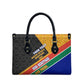 Personalized South Africa Heritage Day Leather Bag One Nation Many Stories Geometric Flag Pattern