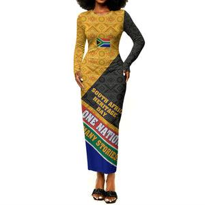 Personalized South Africa Heritage Day Long Sleeve Bodycon Dress One Nation Many Stories Geometric Flag Pattern