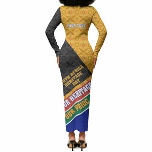 Personalized South Africa Heritage Day Long Sleeve Bodycon Dress One Nation Many Stories Geometric Flag Pattern