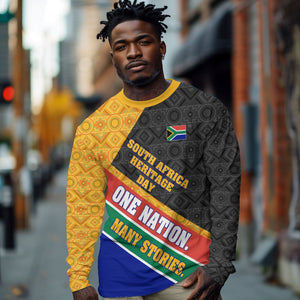 Personalized South Africa Heritage Day Long Sleeve Shirt One Nation Many Stories Geometric Flag Pattern