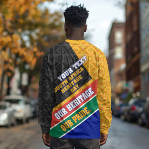 Personalized South Africa Heritage Day Long Sleeve Shirt One Nation Many Stories Geometric Flag Pattern