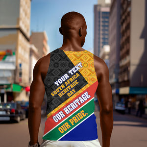 Personalized South Africa Heritage Day Men Tank Top One Nation Many Stories Geometric Flag Pattern