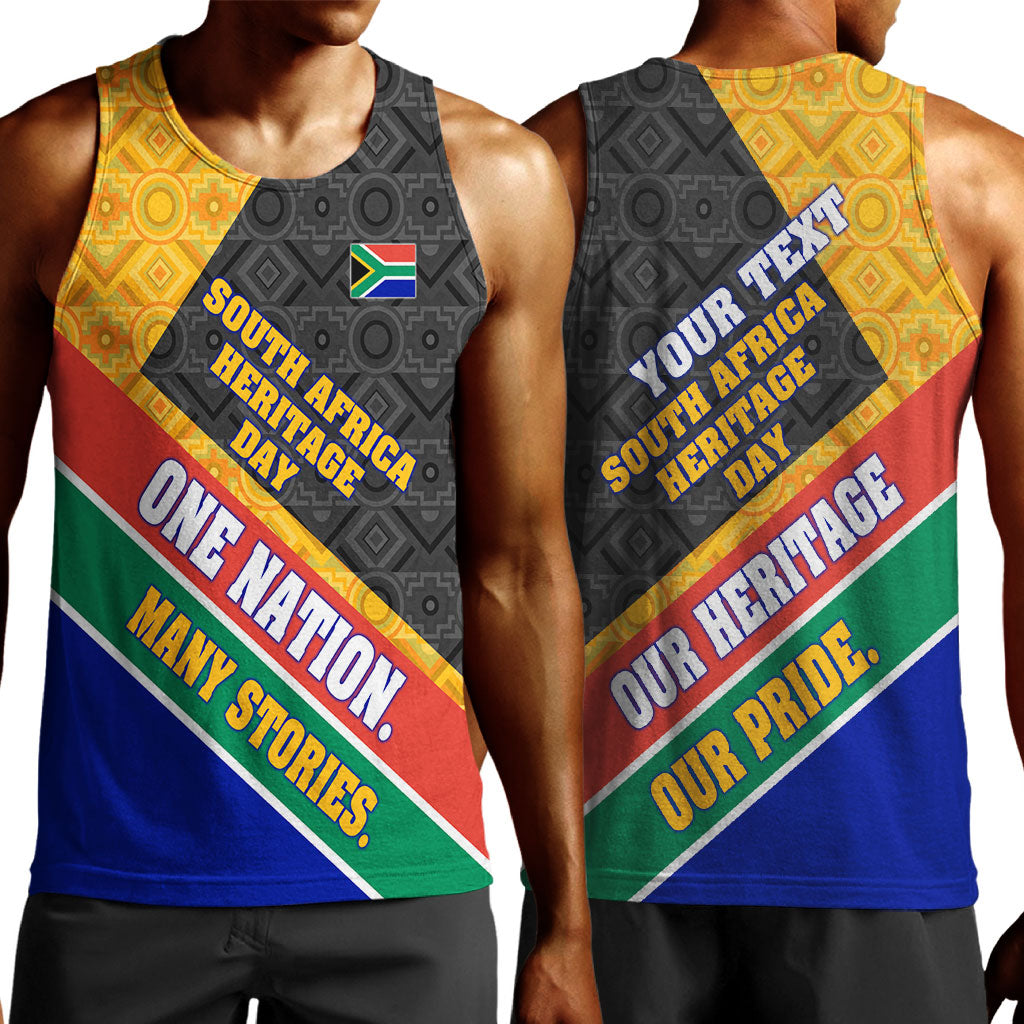 Personalized South Africa Heritage Day Men Tank Top One Nation Many Stories Geometric Flag Pattern
