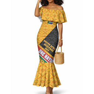 Personalized South Africa Heritage Day Mermaid Dress One Nation Many Stories Geometric Flag Pattern