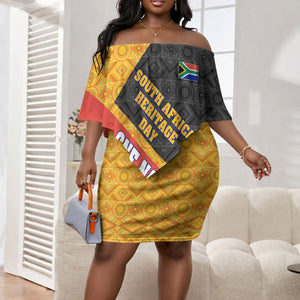 Personalized South Africa Heritage Day Off Shoulder Short Dress One Nation Many Stories Geometric Flag Pattern