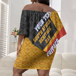 Personalized South Africa Heritage Day Off Shoulder Short Dress One Nation Many Stories Geometric Flag Pattern