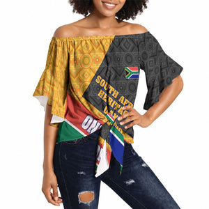 Personalized South Africa Heritage Day Off Shoulder Wrap Waist Top One Nation Many Stories Geometric Flag Pattern