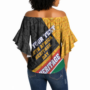 Personalized South Africa Heritage Day Off Shoulder Wrap Waist Top One Nation Many Stories Geometric Flag Pattern