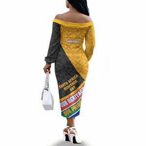 Personalized South Africa Heritage Day Off The Shoulder Long Sleeve Dress One Nation Many Stories Geometric Flag Pattern