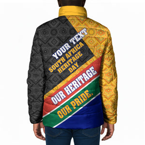 Personalized South Africa Heritage Day Padded Jacket One Nation Many Stories Geometric Flag Pattern