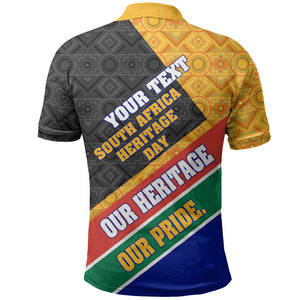 Personalized South Africa Heritage Day Polo Shirt One Nation Many Stories Geometric Flag Pattern