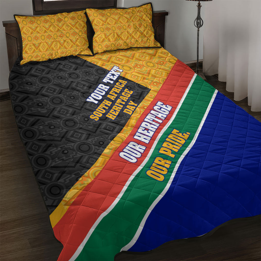 Personalized South Africa Heritage Day Quilt Bed Set One Nation Many Stories Geometric Flag Pattern