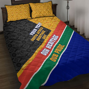 Personalized South Africa Heritage Day Quilt Bed Set One Nation Many Stories Geometric Flag Pattern