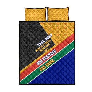 Personalized South Africa Heritage Day Quilt Bed Set One Nation Many Stories Geometric Flag Pattern