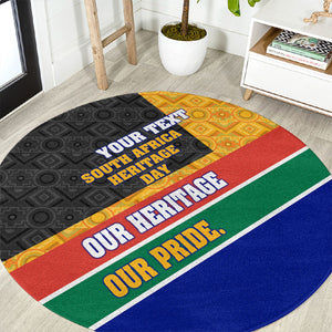 Personalized South Africa Heritage Day Round Carpet One Nation Many Stories Geometric Flag Pattern