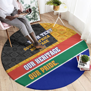 Personalized South Africa Heritage Day Round Carpet One Nation Many Stories Geometric Flag Pattern