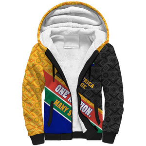 Personalized South Africa Heritage Day Sherpa Hoodie One Nation Many Stories Geometric Flag Pattern