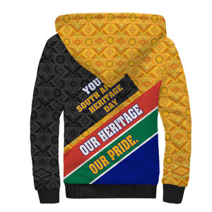 Personalized South Africa Heritage Day Sherpa Hoodie One Nation Many Stories Geometric Flag Pattern
