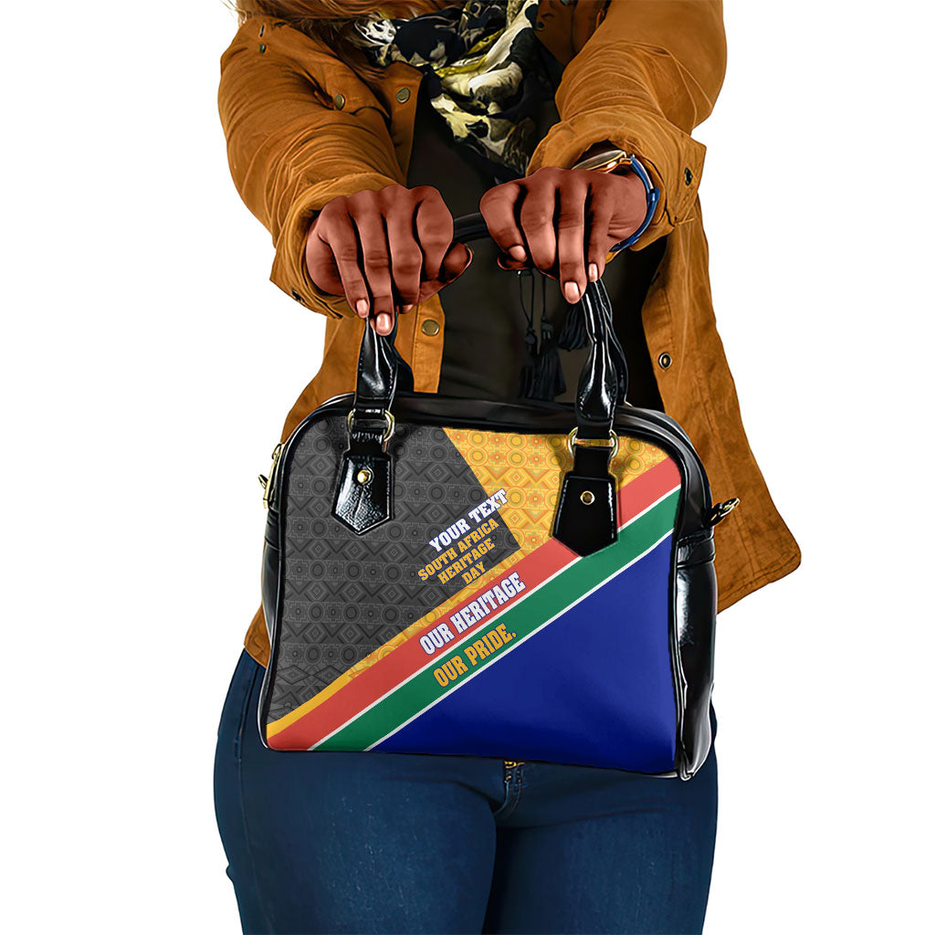 Personalized South Africa Heritage Day Shoulder Handbag One Nation Many Stories Geometric Flag Pattern