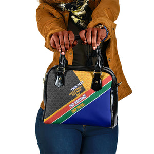 Personalized South Africa Heritage Day Shoulder Handbag One Nation Many Stories Geometric Flag Pattern