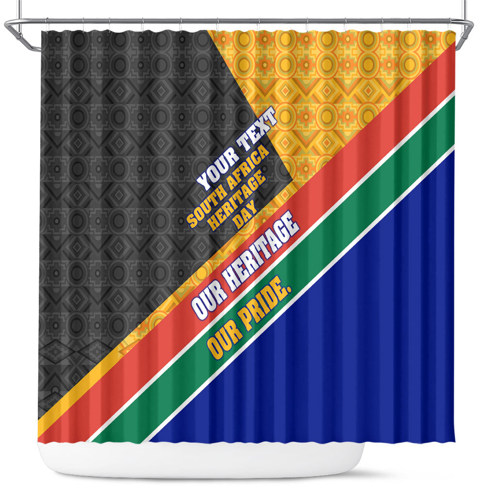 Personalized South Africa Heritage Day Shower Curtain One Nation Many Stories Geometric Flag Pattern