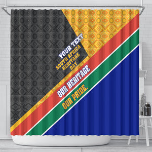 Personalized South Africa Heritage Day Shower Curtain One Nation Many Stories Geometric Flag Pattern