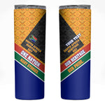 Personalized South Africa Heritage Day Skinny Tumbler One Nation Many Stories Geometric Flag Pattern