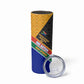 Personalized South Africa Heritage Day Skinny Tumbler One Nation Many Stories Geometric Flag Pattern
