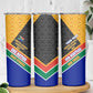 Personalized South Africa Heritage Day Skinny Tumbler One Nation Many Stories Geometric Flag Pattern