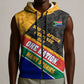 Personalized South Africa Heritage Day Sleeveless Zip Hoodie One Nation Many Stories Geometric Flag Pattern