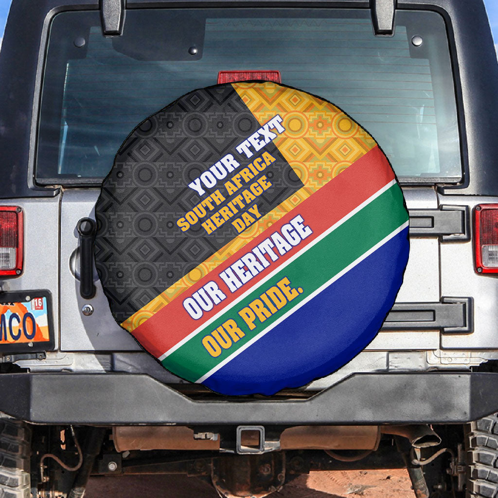 Personalized South Africa Heritage Day Spare Tire Cover One Nation Many Stories Geometric Flag Pattern