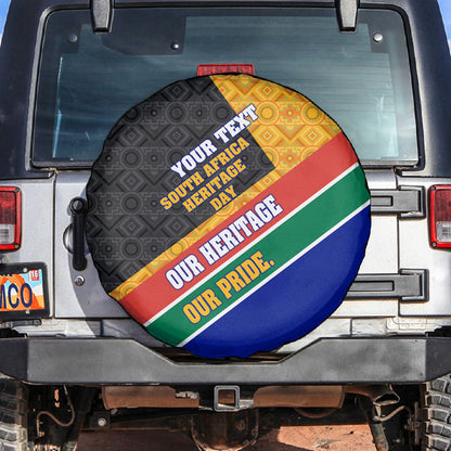 Personalized South Africa Heritage Day Spare Tire Cover One Nation Many Stories Geometric Flag Pattern