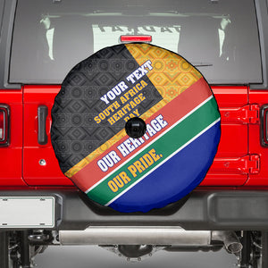 Personalized South Africa Heritage Day Spare Tire Cover One Nation Many Stories Geometric Flag Pattern