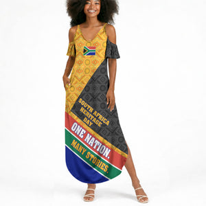 Personalized South Africa Heritage Day Summer Maxi Dress One Nation Many Stories Geometric Flag Pattern