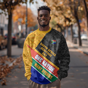 Personalized South Africa Heritage Day Sweatshirt One Nation Many Stories Geometric Flag Pattern