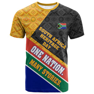 Personalized South Africa Heritage Day T shirt One Nation Many Stories Geometric Flag Pattern