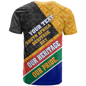 Personalized South Africa Heritage Day T shirt One Nation Many Stories Geometric Flag Pattern
