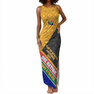 Personalized South Africa Heritage Day Tank Maxi Dress One Nation Many Stories Geometric Flag Pattern