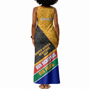Personalized South Africa Heritage Day Tank Maxi Dress One Nation Many Stories Geometric Flag Pattern